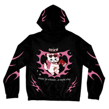 Load image into Gallery viewer, Aries Kitty Cat Women’s Zip Up Hoodie