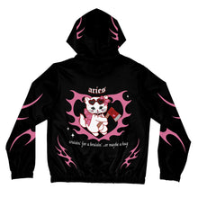 Load image into Gallery viewer, Aries Kitty Cat Women’s Zip Up Hoodie