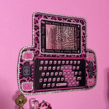 Load image into Gallery viewer, Handmade Bedazzled Pink Leopard Juicy Sidekick Phone Mirror Wall Decor