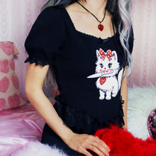 Load image into Gallery viewer, I Cut U Kitty Cat Puff Sleeve Top