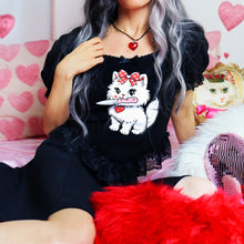 Load image into Gallery viewer, I Cut U Kitty Cat Puff Sleeve Top