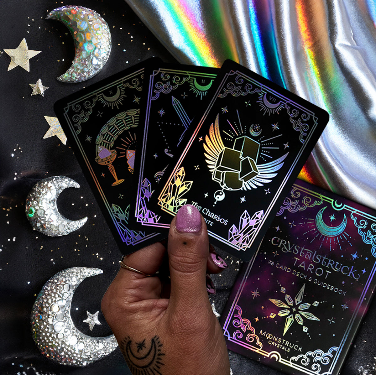 MINI Silver Crystalstruck Tarot© Card Deck – Moonstruck / Kittens Give Stitches