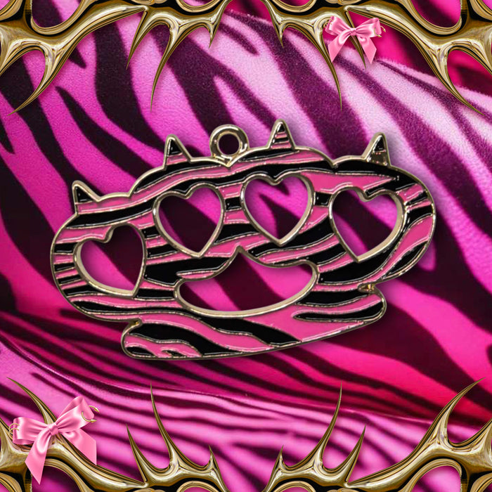 PREORDER ♡ Pink Zebra Print Brass Knuckles Pendant Charm