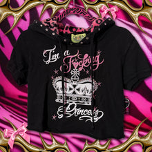 Load image into Gallery viewer, i’m a fucking princess black pink leopard hoodie crop top
