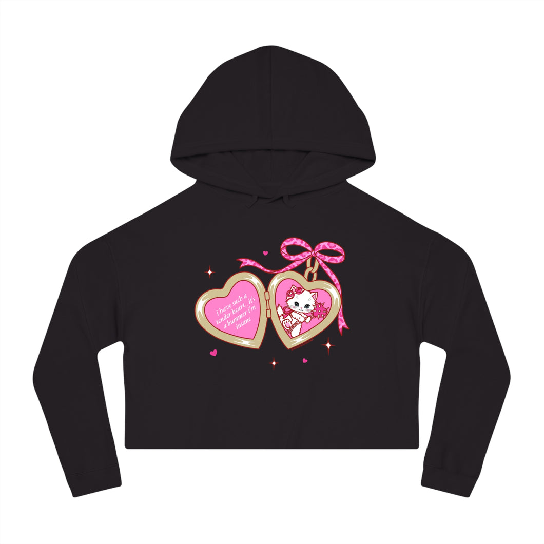 Kitty Cat Heart Locket Women’s Cropped Hooded Sweatshirt
