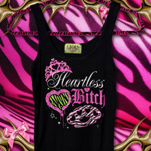 Load image into Gallery viewer, heartless bitch black tank top with zebra print
