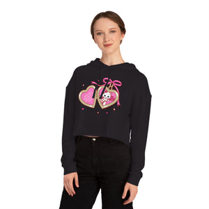 Kitty Cat Heart Locket Women’s Cropped Hooded Sweatshirt