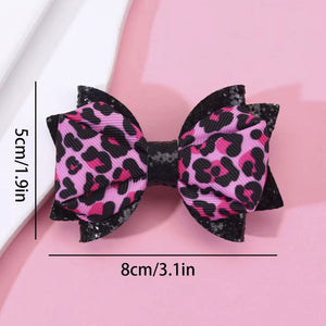 Pink Leopard Print Bow Hair Clips (Set of 2)