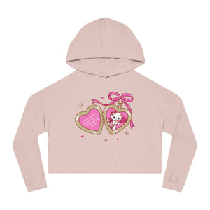 Kitty Cat Heart Locket Women’s Cropped Hooded Sweatshirt