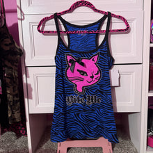 Load image into Gallery viewer, bite me kitty cat blue zebra tank top Large
