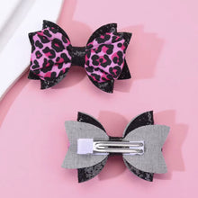 Load image into Gallery viewer, Pink Leopard Print Bow Hair Clips (Set of 2)
