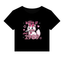 Load image into Gallery viewer, Killin It Since 1989 Kitty Cat Women's Micro Rib Baby Tee
