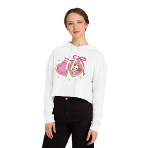 Kitty Cat Heart Locket Women’s Cropped Hooded Sweatshirt