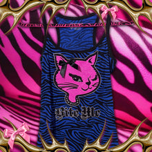 Load image into Gallery viewer, bite me kitty cat blue zebra tank top Large
