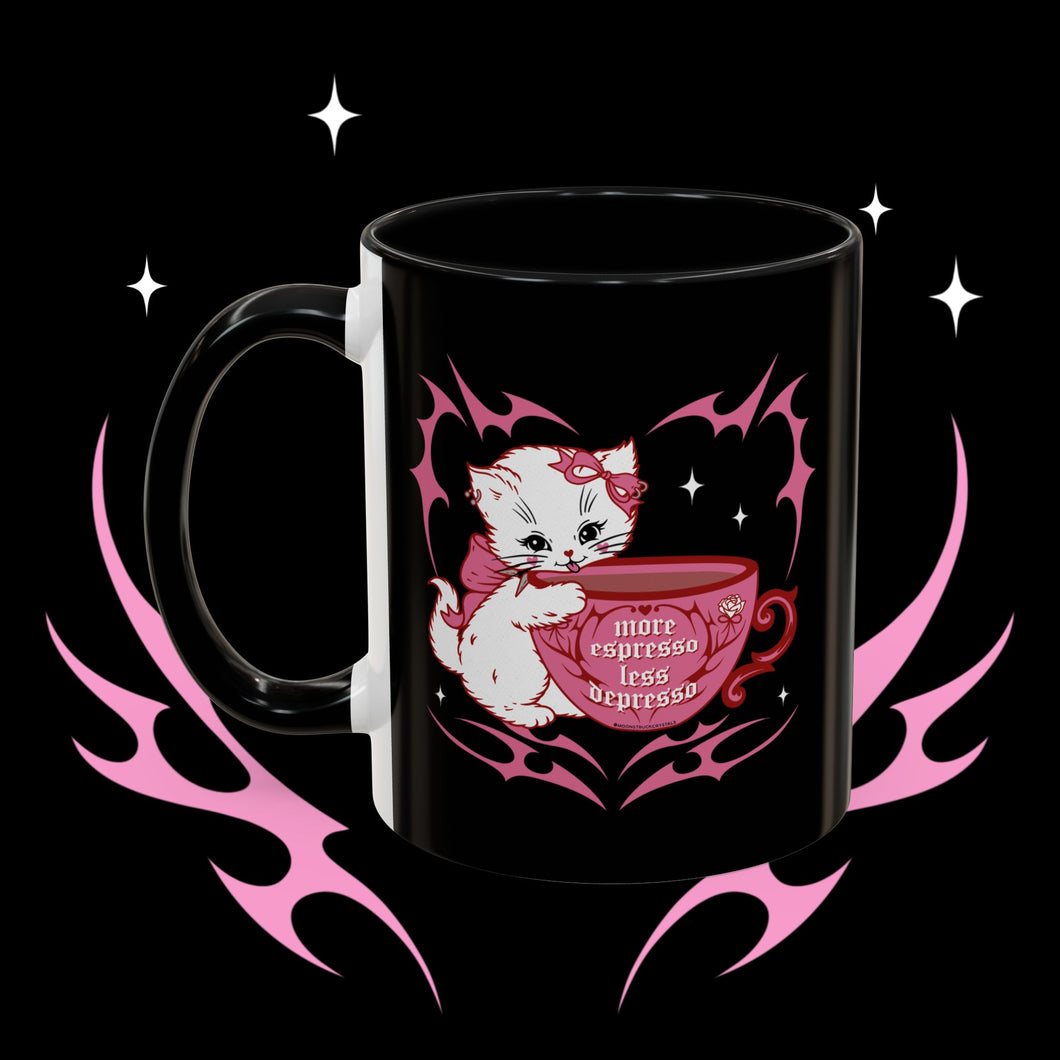 More Espresso Less Depresso Kitty Cat Coffee Mug (11oz)