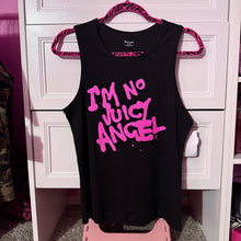 Load image into Gallery viewer, i’m no juicy angel black tank top XL
