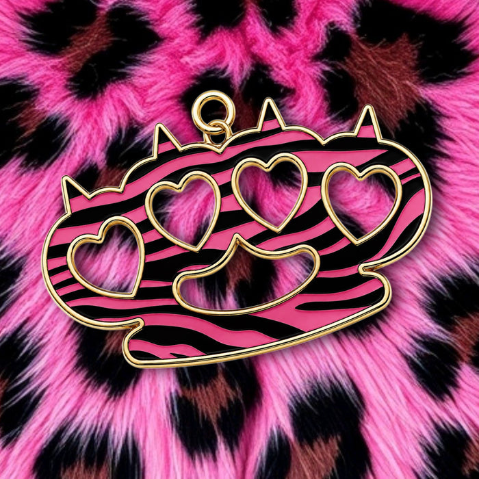 PREORDER ♡ Pink Zebra Print Brass Knuckles Pendant Charm
