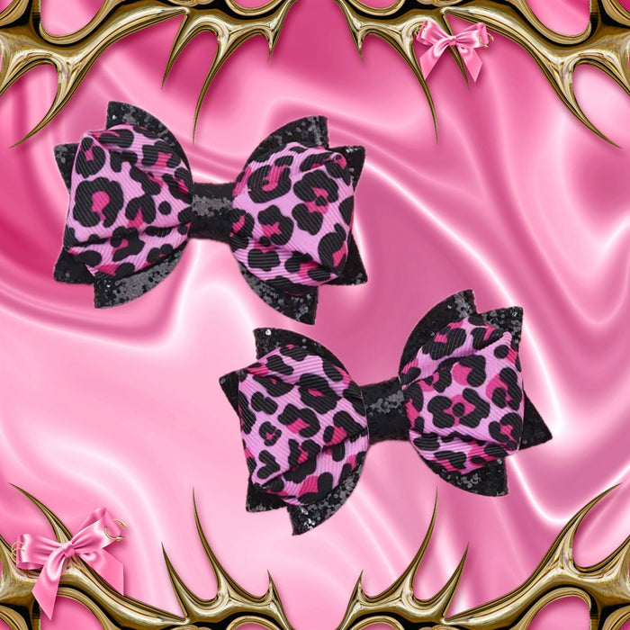 Pink Leopard Print Bow Hair Clips (Set of 2)