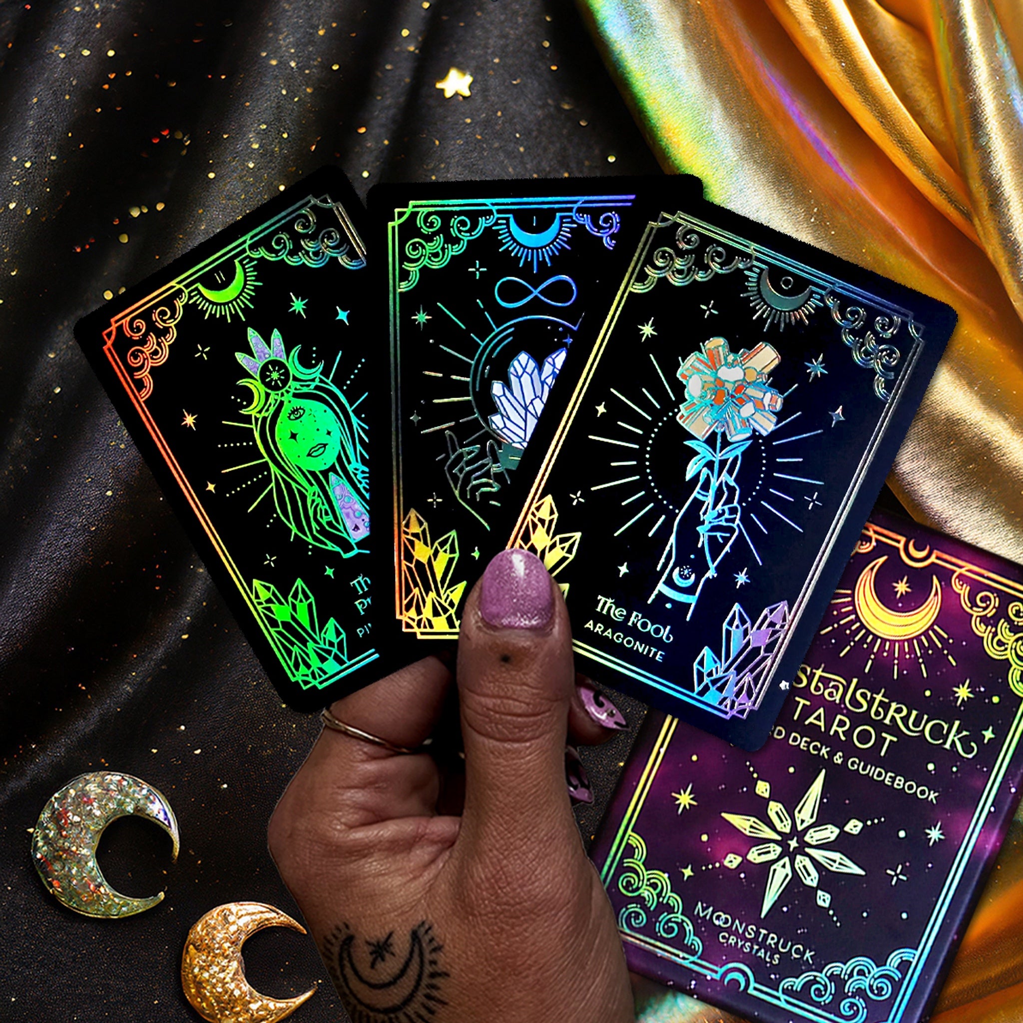 MINI Gold Crystalstruck Tarot Card Deck Moonstruck / Kittens Give Stitches MINI Gold Crystalstruck Tarot Card Deck Moonstruck / Kittens Give Stitches