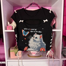 Load image into Gallery viewer, what a f*cked up time kitty cat shirt top Large
