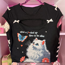 Load image into Gallery viewer, what a f*cked up time kitty cat shirt top Large
