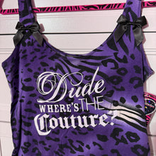 Load image into Gallery viewer, dude where’s the couture purple zebra tank top
