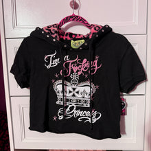 Load image into Gallery viewer, i’m a fucking princess black pink leopard hoodie crop top
