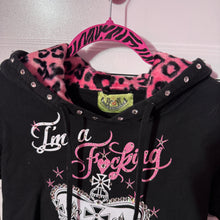 Load image into Gallery viewer, i’m a fucking princess black pink leopard hoodie crop top
