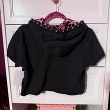Load image into Gallery viewer, i’m a fucking princess black pink leopard hoodie crop top
