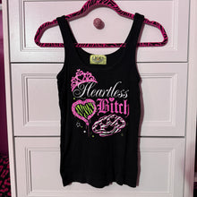 Load image into Gallery viewer, heartless bitch black tank top with zebra print
