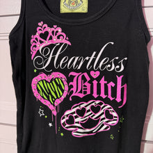 Load image into Gallery viewer, heartless bitch black tank top with zebra print

