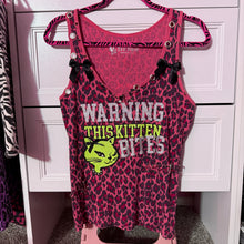 Load image into Gallery viewer, warning this kitten bites pink leopard tank top
