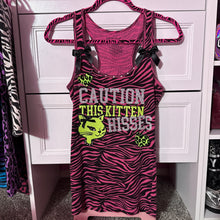 Load image into Gallery viewer, caution this kitten hisses pink zebra tank top
