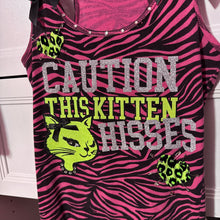Load image into Gallery viewer, caution this kitten hisses pink zebra tank top
