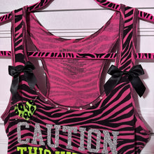 Load image into Gallery viewer, caution this kitten hisses pink zebra tank top
