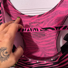 Load image into Gallery viewer, caution this kitten hisses pink zebra tank top

