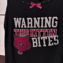 Load image into Gallery viewer, warning this kitten bites black tank top

