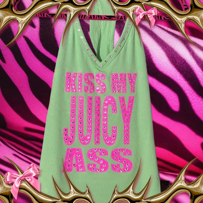 kiss my juicy ass green halter tank top
