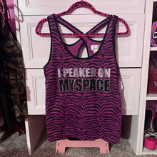 Load image into Gallery viewer, i peaked on myspace purple zebra tank top XL
