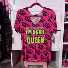 Load image into Gallery viewer, just because i’m a girl crown print hot pink shirt top Large
