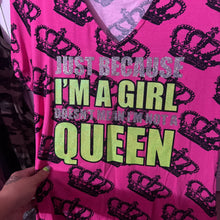 Load image into Gallery viewer, just because i’m a girl crown print hot pink shirt top Large
