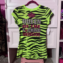 Load image into Gallery viewer, queen of the fcking universe green zebra shirt top Medium
