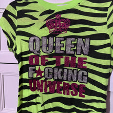 Load image into Gallery viewer, queen of the fcking universe green zebra shirt top Medium
