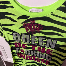 Load image into Gallery viewer, queen of the fcking universe green zebra shirt top Medium
