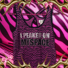 Load image into Gallery viewer, i peaked on myspace purple zebra tank top XL
