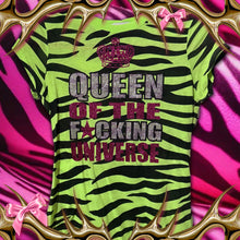 Load image into Gallery viewer, queen of the fcking universe green zebra shirt top Medium
