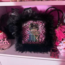 Load image into Gallery viewer, juicy inspired choose juicy pink leopard faux fur frame wall decor
