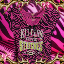 Load image into Gallery viewer, kittens give stitches pink zebra shirt top
