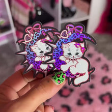 Load and play video in Gallery viewer, Leopard Print Moon Kitty Cat Holo Sticker
