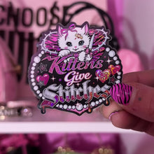 Load and play video in Gallery viewer, Kittens Give Stitches Logo Mcbling Kitty Cat Holo Glitter Sticker
